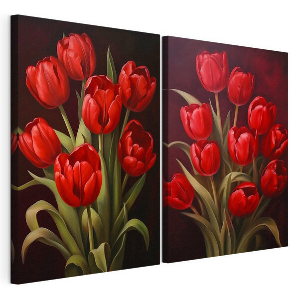 Bezaubernde rote Tulpen in voller Blüte Modularer Leinwanddruck Bezaubernde rote Tulpen in voller Blüte