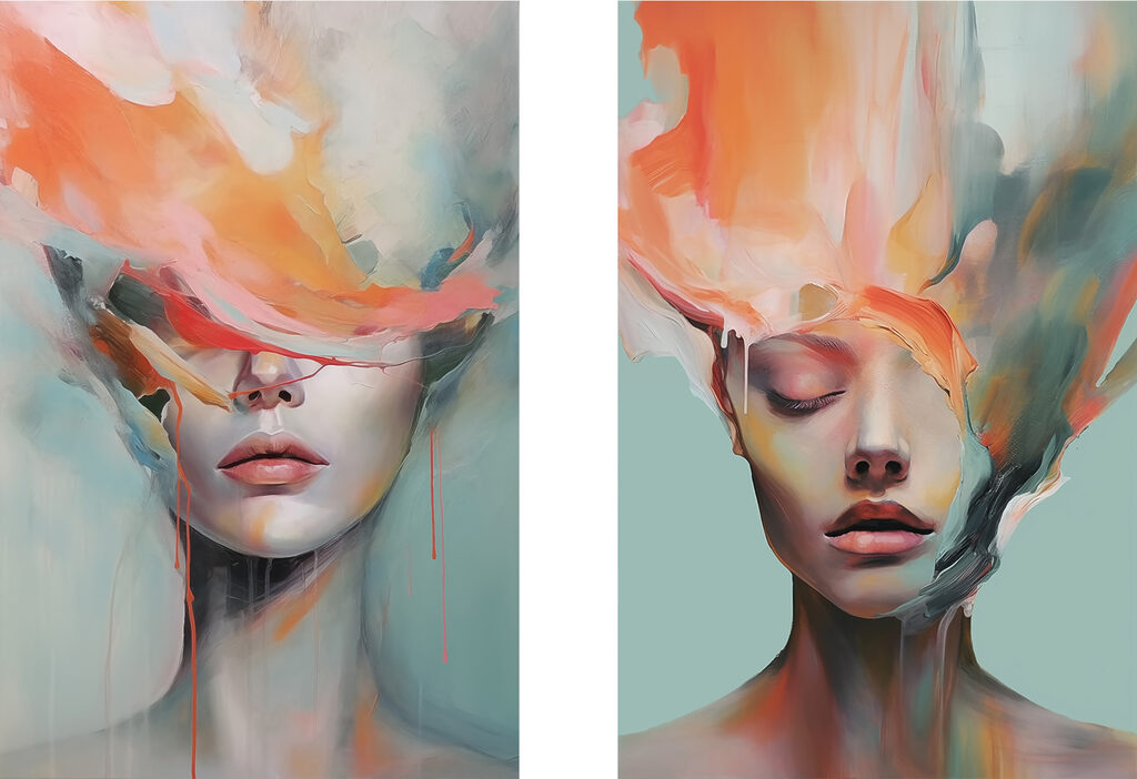 Collage of a woman's face and a painting Collage of a woman's face and a painting