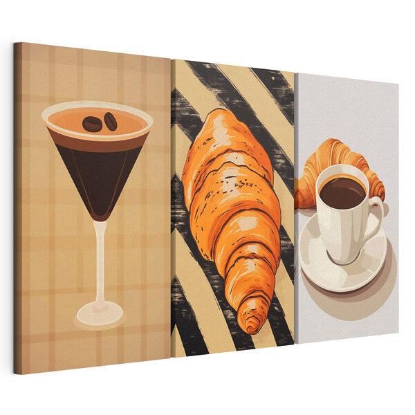 Eine Tasse Kaffee und Croissants Modularer Leinwanddruck Eine Tasse Kaffee und Croissants