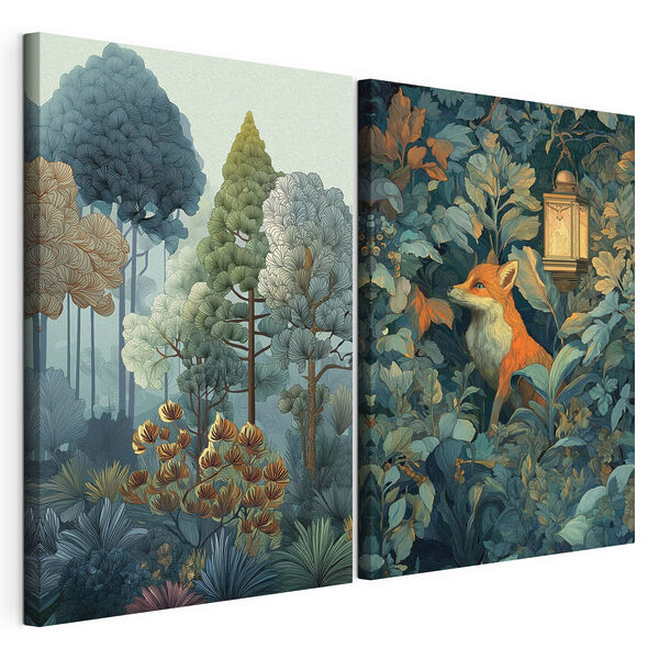 Modularer Leinwanddruck Collage eines Fuchses im Wald
