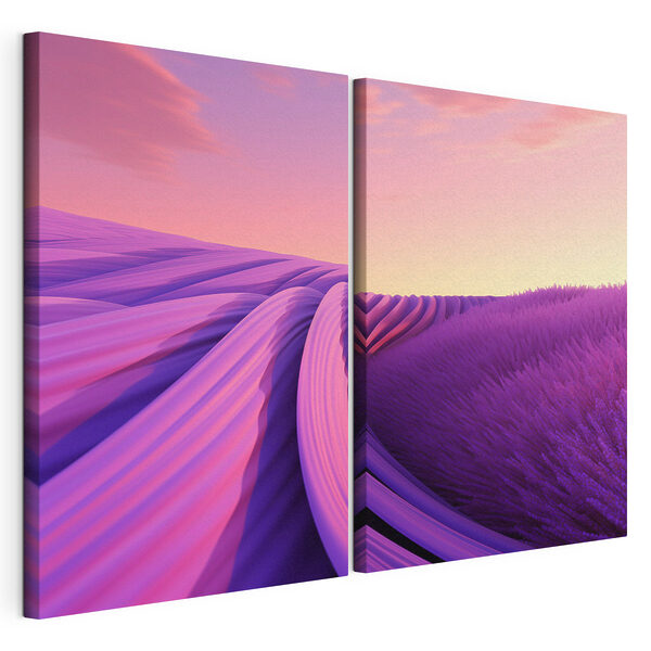 Lavendelfeld mit rosa-lila Himmel Modularer Leinwanddruck Lavendelfeld mit rosa-lila Himmel
