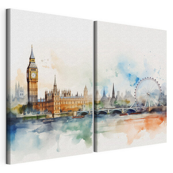 Aquarell einer Stadt und eines Riesenrads Modularer Leinwanddruck Aquarell einer Stadt und eines Riesenrads