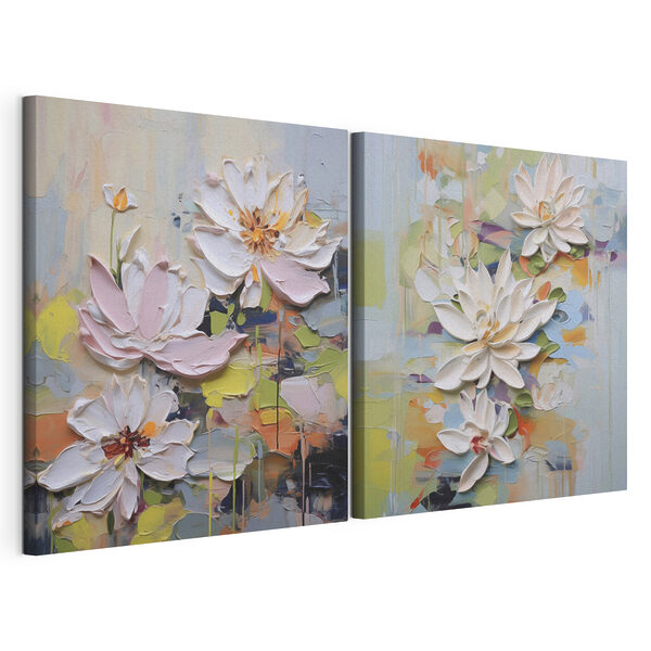 - Elegante Blüten in zarten Pastelltönen Modularer Leinwanddruck - Elegante Blüten in zarten Pastelltönen