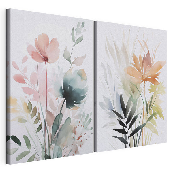 Gemälde mit Blumen und Blättern Modularer Leinwanddruck Gemälde mit Blumen und Blättern
