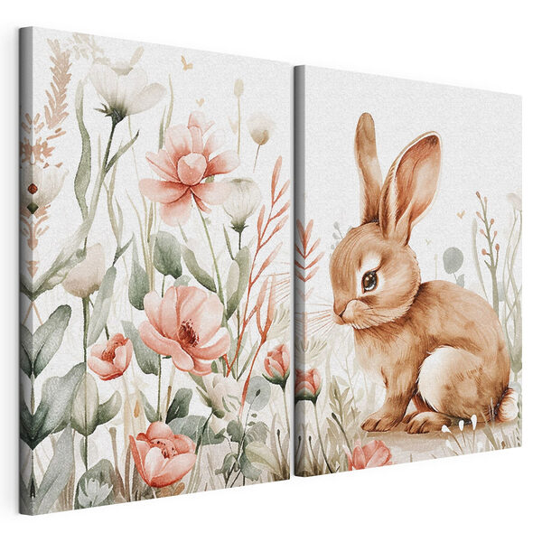 Kaninchen und Blumen Modularer Leinwanddruck Kaninchen und Blumen