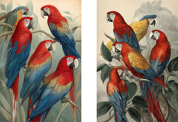Group of parrots on a branch Group of parrots on a branch