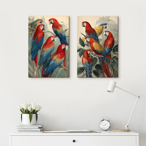 Group of parrots on a branch Group of parrots on a branch