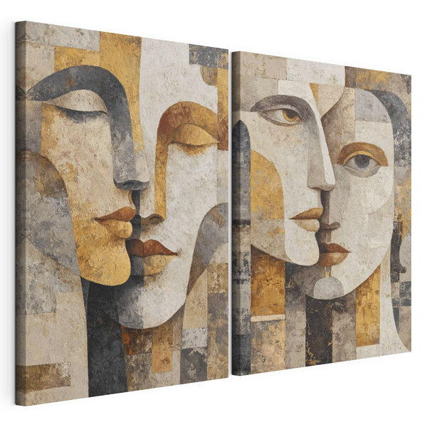 Ein paar Gesichter, die auf eine Steinoberfläche gemalt sind Modularer Leinwanddruck Ein paar Gesichter, die auf eine Steinoberfläche gemalt sind
