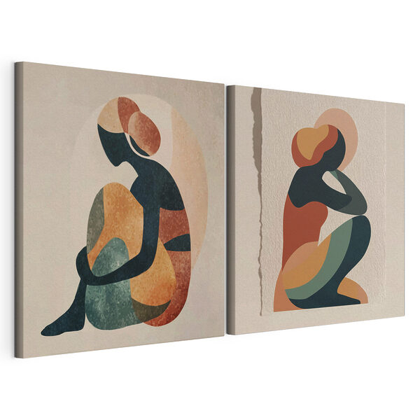 Modularer Leinwanddruck Zwei Kunstwerke, die eine sitzende Frau zeigen