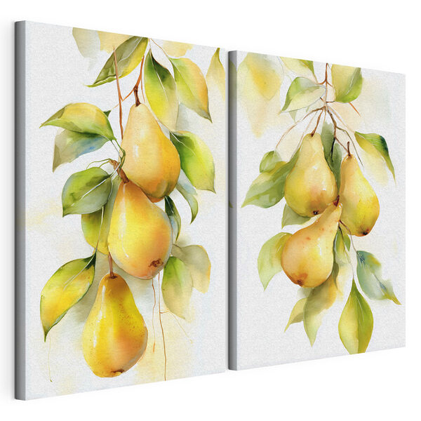 Aquarellbild von Birnen an einem Ast Modularer Leinwanddruck Aquarellbild von Birnen an einem Ast