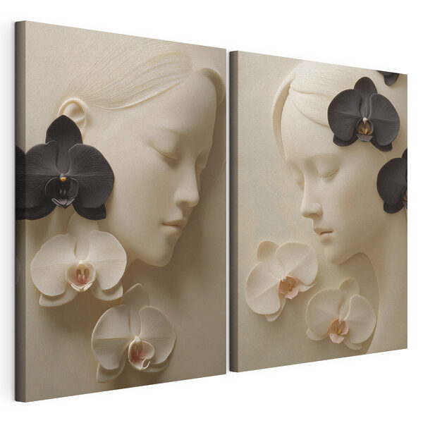 Collage aus dem Gesicht einer Frau und Blumen Modularer Leinwanddruck Collage aus dem Gesicht einer Frau und Blumen