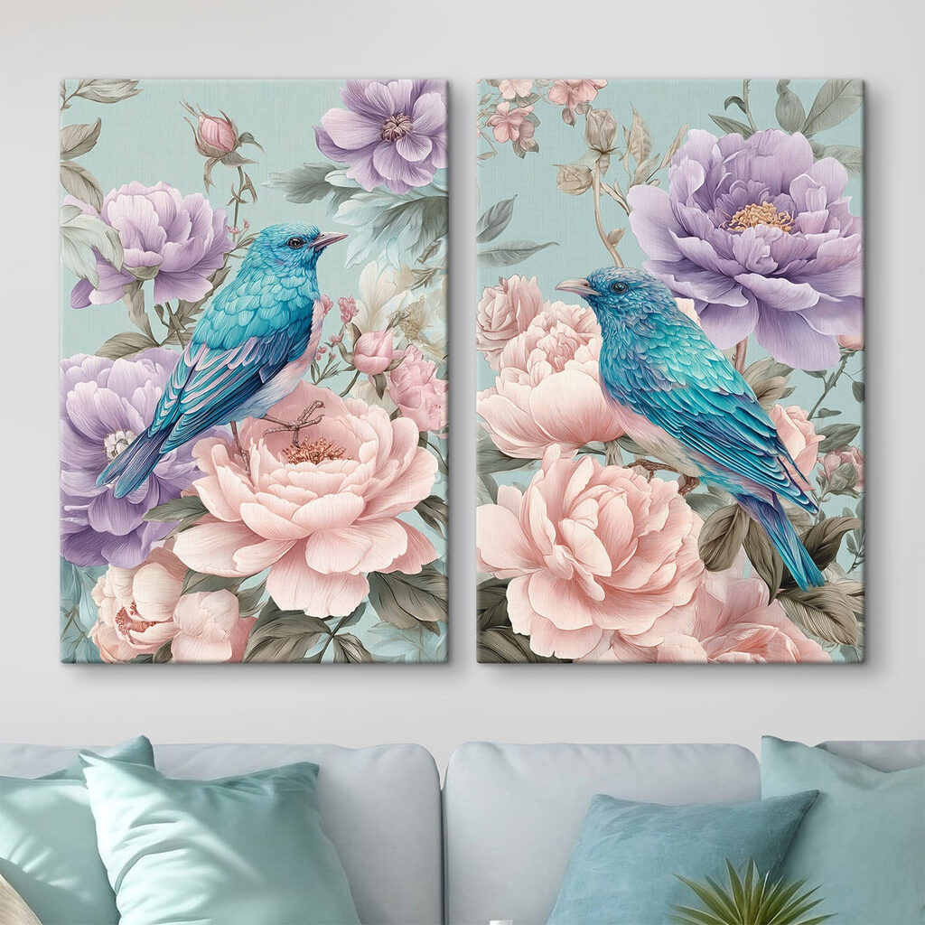 Couple of images of birds on flowers Couple of images of birds on flowers