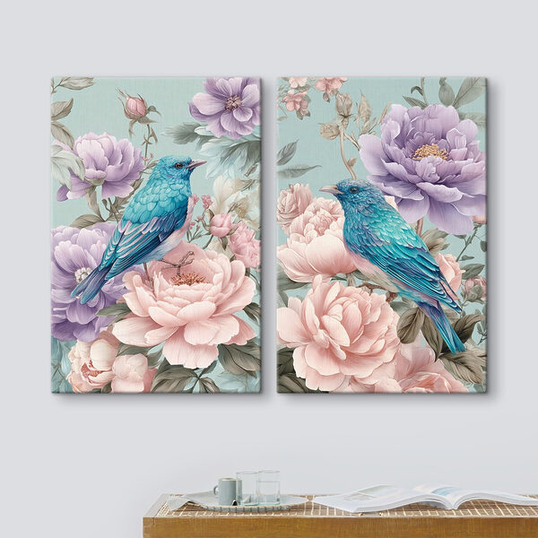 Couple of images of birds on flowers Couple of images of birds on flowers