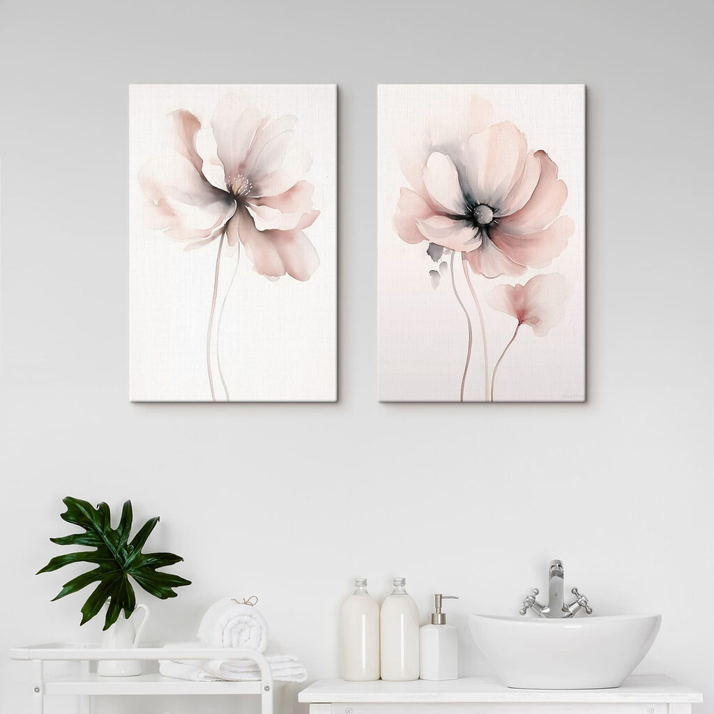 Painting of flowers on a white surface Painting of flowers on a white surface