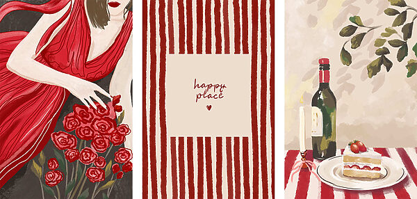 Collage of a woman holding a bouquet of roses and a candle Collage of a woman holding a bouquet of roses and a candle