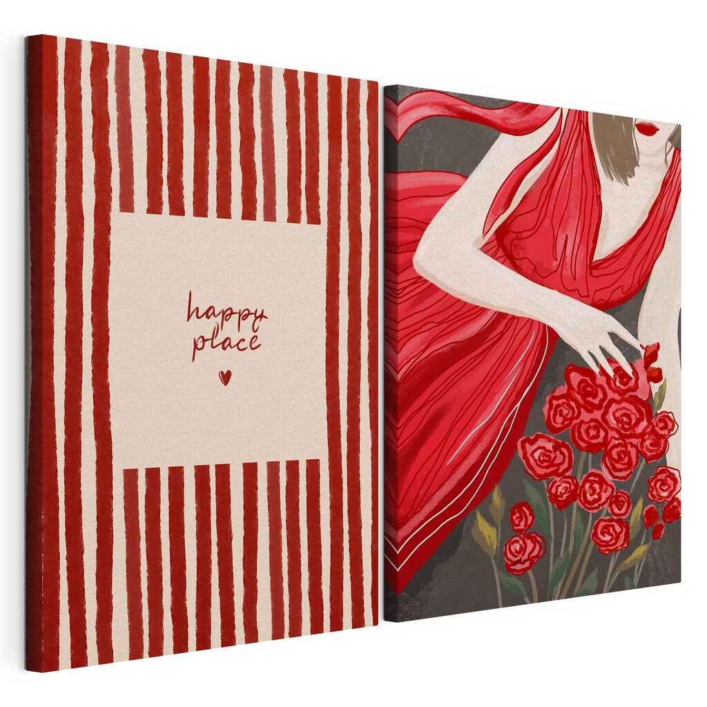 Woman in a red dress holding flowers Woman in a red dress holding flowers