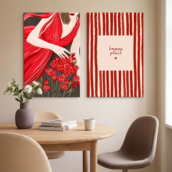 Woman in a red dress holding flowers Woman in a red dress holding flowers