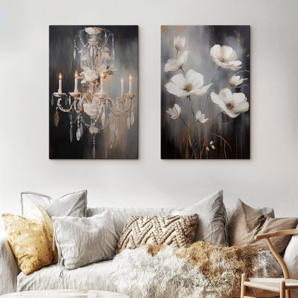 Painting of flowers and chandelier Painting of flowers and chandelier