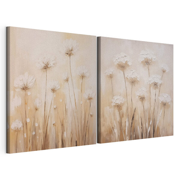 Gemälde mit Blumen auf beigem Hintergrund Modularer Leinwanddruck Gemälde mit Blumen auf beigem Hintergrund
