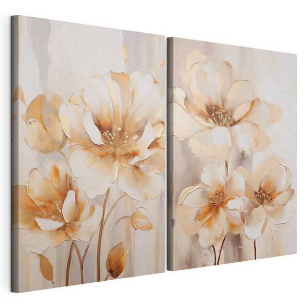 Zwei Blumenbilder auf beigem Hintergrund Modularer Leinwanddruck Zwei Blumenbilder auf beigem Hintergrund