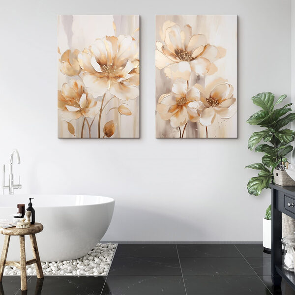 Two paintings of flowers on a beige background Two paintings of flowers on a beige background