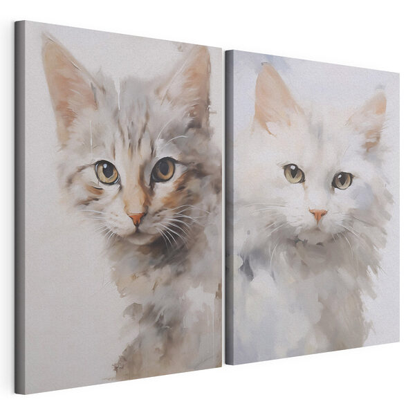 Zwei Katzen, die den Kopf zur Seite gedreht haben Modularer Leinwanddruck Zwei Katzen, die den Kopf zur Seite gedreht haben