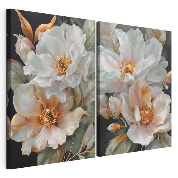 Elegante Blüten in zarten Farbtönen Modularer Leinwanddruck Elegante Blüten in zarten Farbtönen