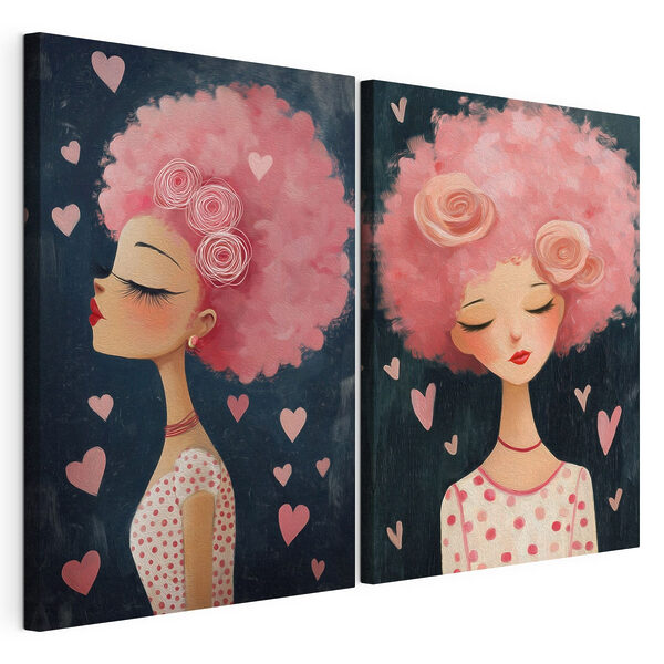 Collage einer Frau mit rosa Haaren Modularer Leinwanddruck Collage einer Frau mit rosa Haaren
