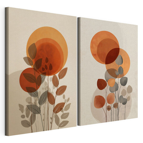- Lebhafte Kreise mit Blattmotiven Modularer Leinwanddruck - Lebhafte Kreise mit Blattmotiven