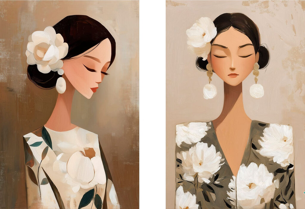 Collage of a woman with flowers in her hair Collage of a woman with flowers in her hair