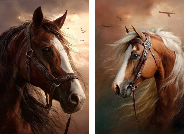 Collage of horses with a bridle Collage of horses with a bridle