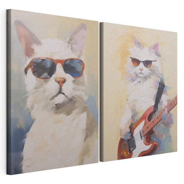 Katze mit Sonnenbrille, die eine Gitarre in der Hand hält Modularer Leinwanddruck Katze mit Sonnenbrille, die eine Gitarre in der Hand hält
