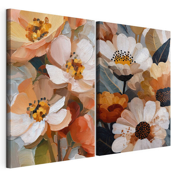 Blumenschönheit in warmen Farbtönen Modularer Leinwanddruck Blumenschönheit in warmen Farbtönen