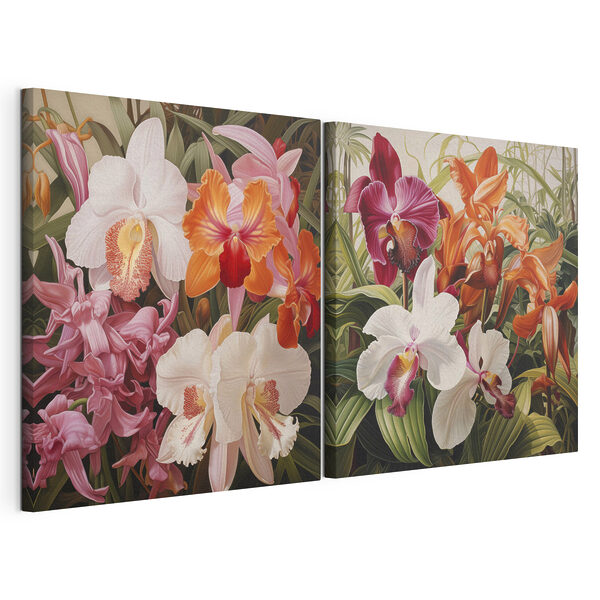 Farbenfrohe Orchideen in einer beeindruckenden Ausstellung Modularer Leinwanddruck Farbenfrohe Orchideen in einer beeindruckenden Ausstellung