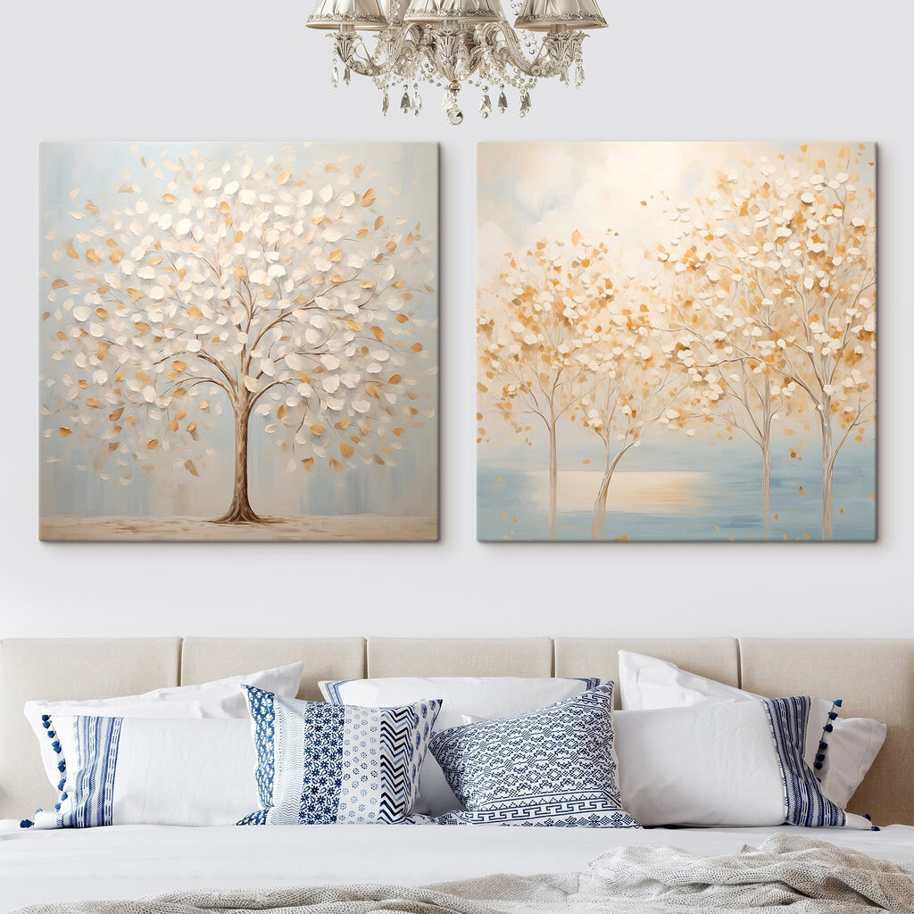 Two paintings of trees with leaves Two paintings of trees with leaves