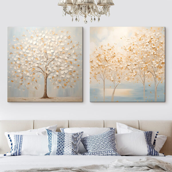 Two paintings of trees with leaves Two paintings of trees with leaves