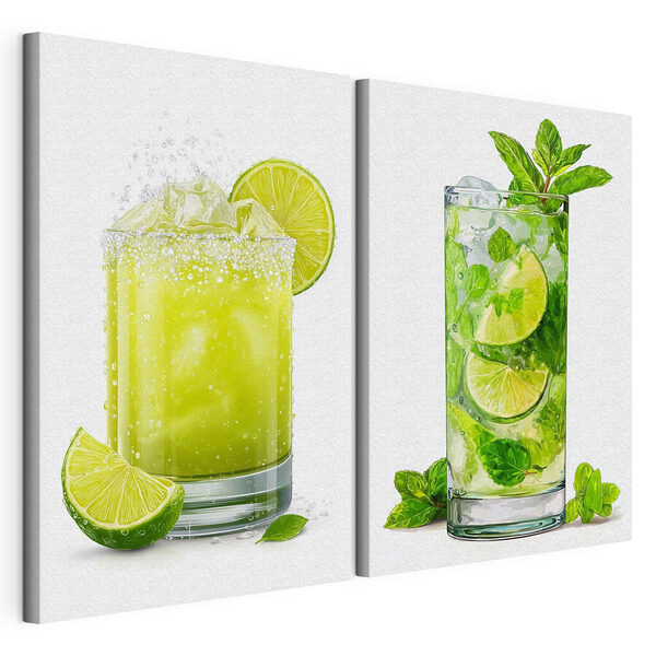 Modularer Leinwanddruck Erfrischende Sommercocktails in leuchtenden Farben