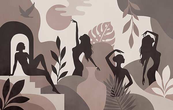 Elegant silhouettes in a serene landscape Elegant silhouettes in a serene landscape