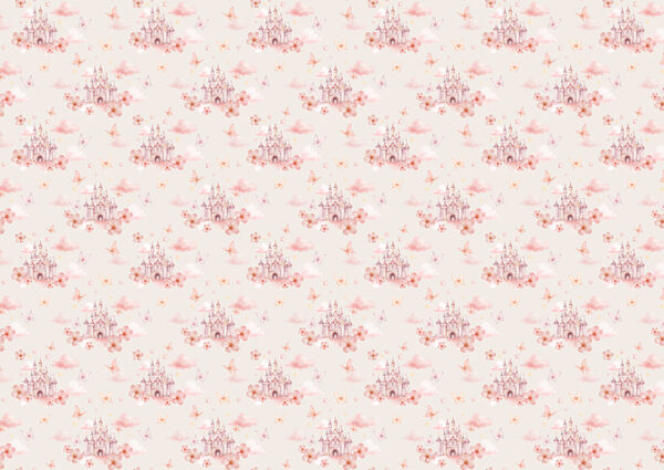 Pattern of pink butterflies and a castle Pattern of pink butterflies and a castle