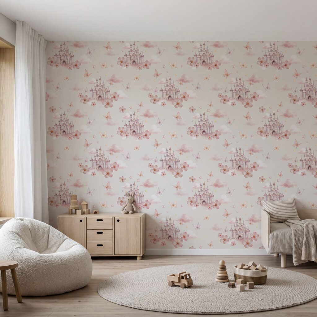 Motiv mit rosa Schmetterlingen und einem Schloss Motiv mit rosa Schmetterlingen und einem Schloss