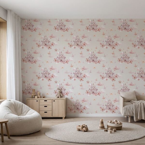 Motiv mit rosa Schmetterlingen und einem Schloss Motiv mit rosa Schmetterlingen und einem Schloss