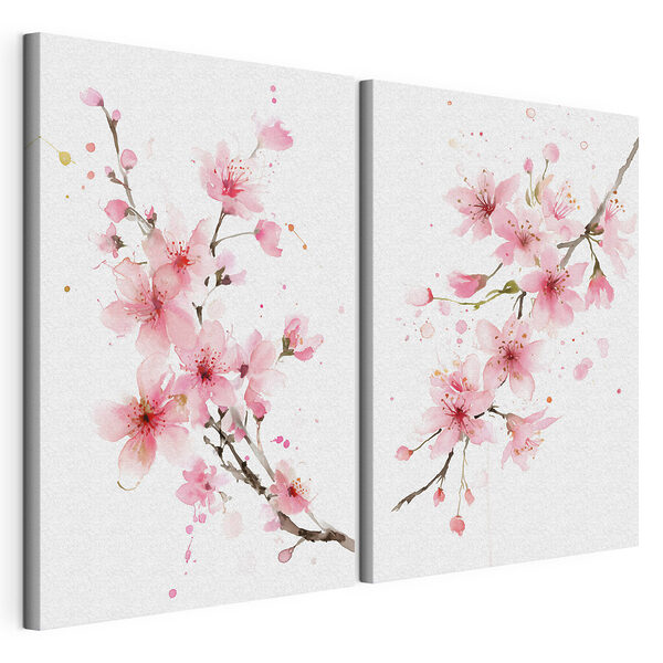 Aquarell mit rosa Blumen Modularer Leinwanddruck Aquarell mit rosa Blumen