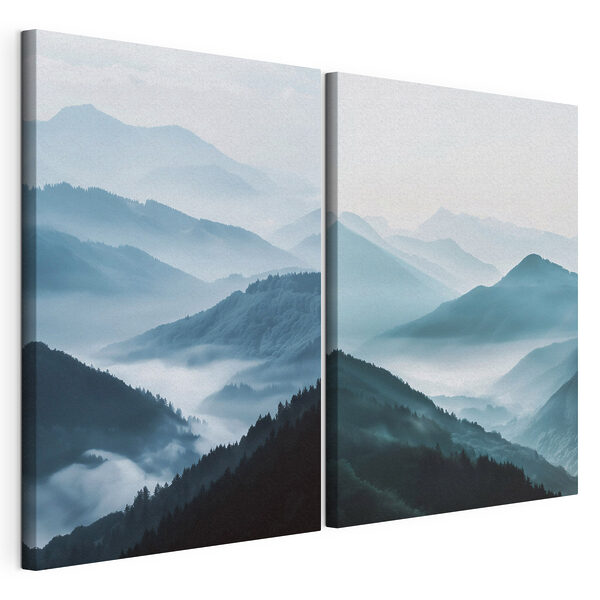Collage aus Bergen im Nebel Modularer Leinwanddruck Collage aus Bergen im Nebel