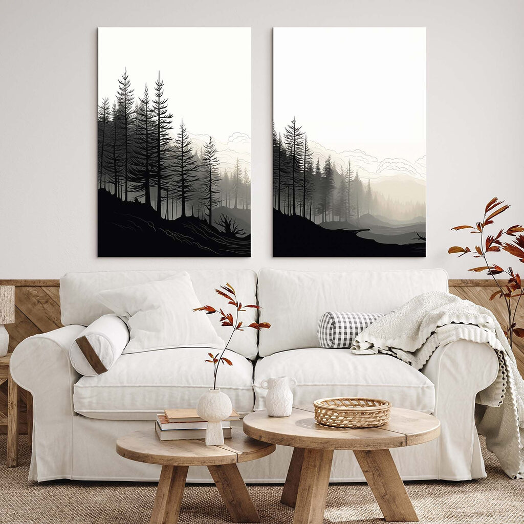 Black and white image of a forest Black and white image of a forest