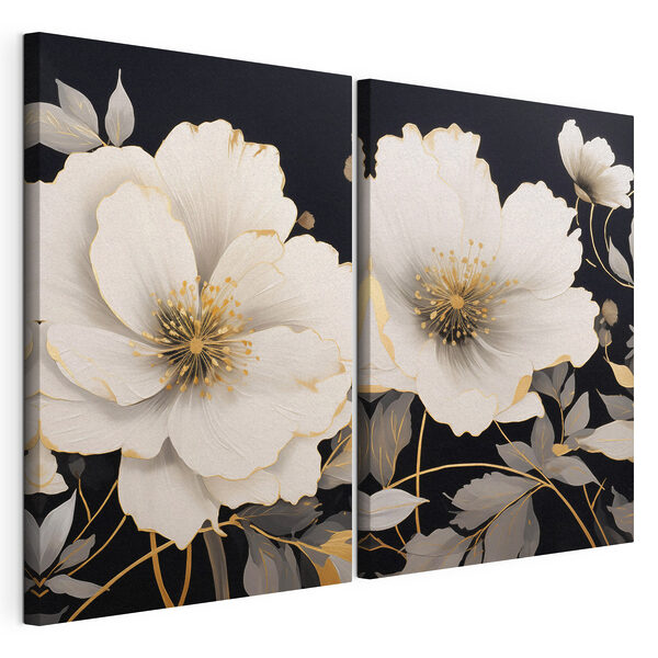 Modularer Leinwanddruck - Elegante Blüten vor einem dunklen Hintergrund