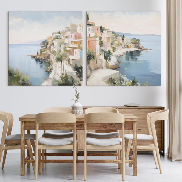 Painting of a town on a hill Painting of a town on a hill
