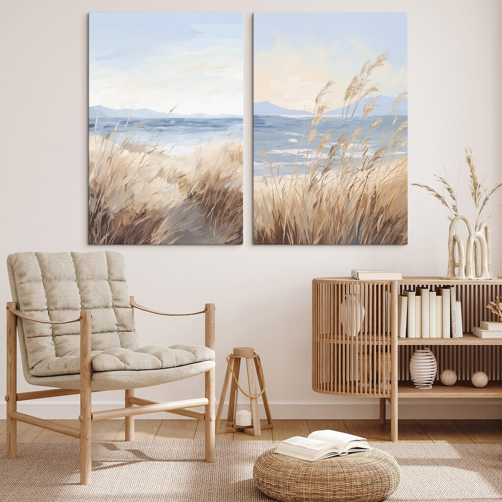 Painting of a beach and grass Painting of a beach and grass