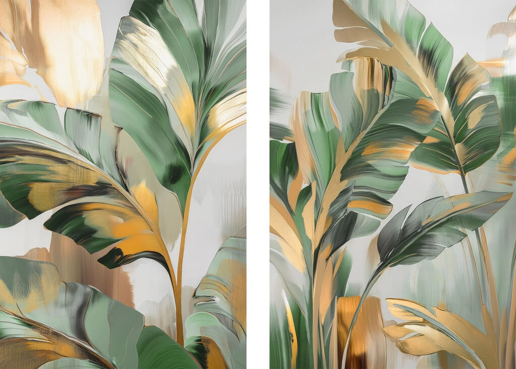 Painting of leaves on a glass surface Painting of leaves on a glass surface