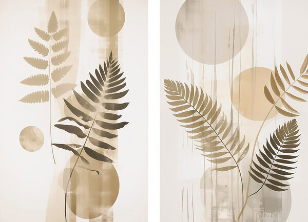 Pair of art pieces of leaves and circles Pair of art pieces of leaves and circles