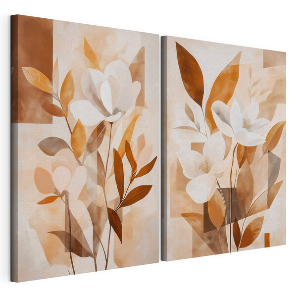 Gemälde mit Blumen und Blättern Modularer Leinwanddruck Gemälde mit Blumen und Blättern